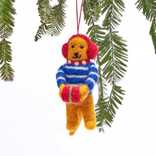 Bear felt ornament dressed with a sweater and earmuffs by Rockflowerpaper 
1.75” wide x 4.5” high