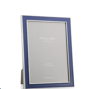 - 1/2 in. navy blue enamel frame by Addison Ross finished with a bright silver trim
- Dark gray, luxuriously soft velvet, backing
- Flexible two-way easel allowing for portrait or landscape display
