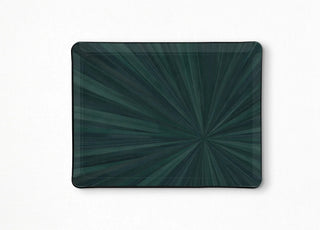 Rectangular acylic tray with a sunburst design by Hestia Living. Dimensions 14.5”x11”.