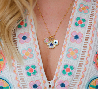 Navy Flower Evil Eye Charm