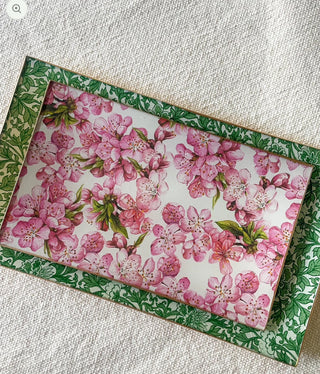 Handmade decoupage cherry blossom print tray perfect for keys or for jewelry.