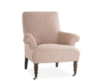 Armchair in linen fabric with nailhead around base