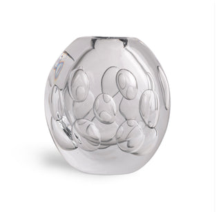 Clear glass Vase with a distinctive figure with its ballooned silhouette and striking air bubbles. 