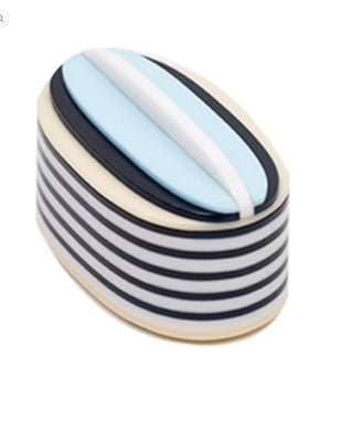 Acrylic striped oval box. Perfect to decorate any shelf or table.