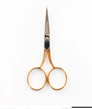 Crafted in Italy from hard tempered steel, these little shears are extremely sharp – perfect for cutting the ribbon and other textiles, without becoming dull. Refined blades also make them ideal for embroidery and other detailed work, the handle is plated with 24 karat gold.