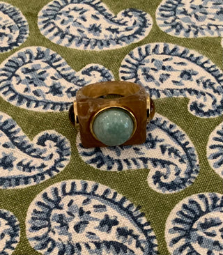 Resin ring with tiger eye and amazonite stones by Lucas Jack.