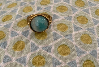 Gold ring with amazonite stone by Lucas Jack.