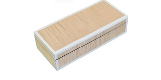 Rectangular lacquer finish pencil shape box by Pacific Connections. 
Dimensions Pencil Box: 9" x 4" x 2.5" H