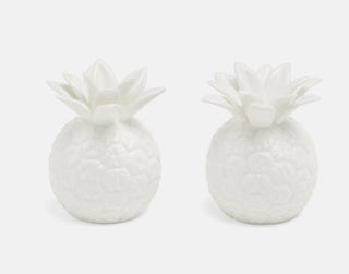 White porcelain set of pineapple salt and pepper shakers by Blue Pheasant. 