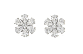 White rodium holly stud earring .5 cz by Asha. 