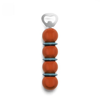 Acrylic lacquer bobbbin shape bottle opener with a polished metal opener by Addison Ross. 