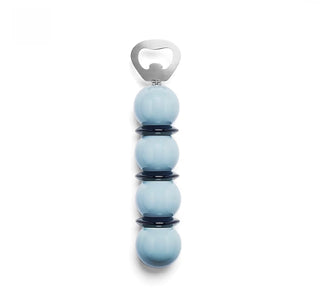 Acrylic lacquer coated bobbin shape bottle opener by Addison Ross with a polished finish metal opener. 