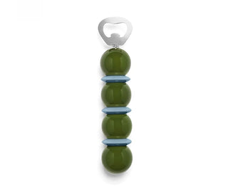 Acrylic lacquered bottle opener bobbin shape by Addison Ross with a polished finish metal opener. 