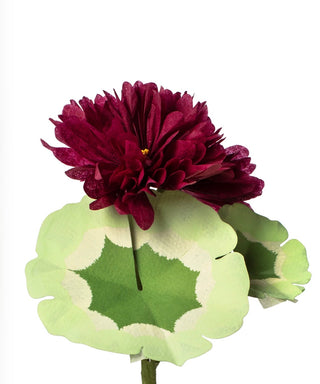 Paper geranium plant by The Green Vase with hand painted leaves and 1 blossom in a beautiful aged terra cotta pot. Pictured here in burgundy with white leaves. Approximately 19” tall, 10” at widest point. Pot measures 5" high and 5.5" in diameter.