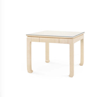Game table in lacquered grasscloth with four drawers by Villa & House. 
Dimensions: 38W x 38D x 31H
