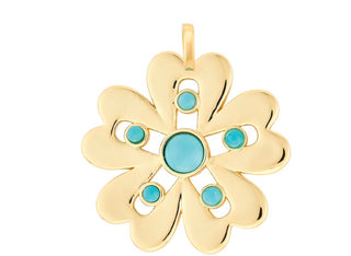 Asha 14k gold dipped Majorelle Charm with turquoise cabs. *Chain sold separately*

1"w