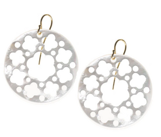 mother of pearl disc earrings featuring quatrefoil cutouts