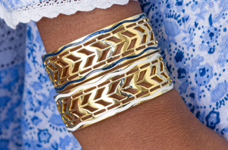 14k gold dipped skinny Cala Cuff with navy enamel accent