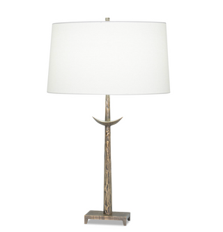 Antique brass lamp with off white linen shade