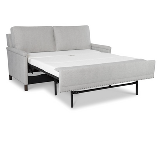 Lee Industries 1935-78 Queen Sleeper Sofa in Sawyer Sterling with nailheads - pictured open.

Features an Award Winning, Patented Sleep System with No Bars, No Springs and No Sagging