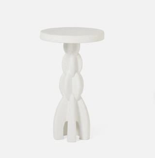 Made Goods Julius accent table white side table with twisted base on a white background.