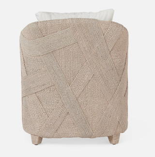 Made Goods Jayceon whitewashed Lampakanay back of armchair with white cushion on a white background