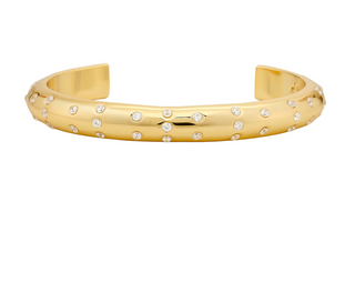 Asha gold dipped Loulou Sparkle Cuff pictured against a white background with CZs 