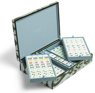 Addison Ross Mahjong Tile Set in Green Ikat Box