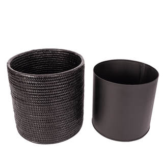 Artifacts Rattan Round Waste Basket with Metal Liner: White Wash