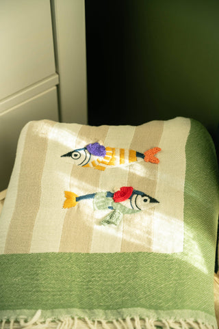 Olive & Loom Maris Hand-Stitched Throw: Blue Bay