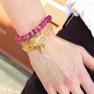 The Silver Wren Willow Beaded Stone Candy Bracelet - Olive