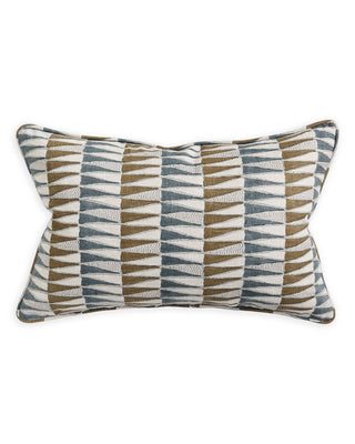 Handblocked linen print pillow influenced by African textiles creating lines that create movement  by Walter G size 35x55