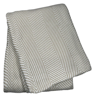 370 - Nantucket Herringbone Throw: Sand/White / Hand Knotted Fringe