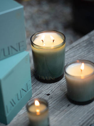  Lavune candle with scents of fir needle, cypress and cozy cedarwood combine with notes of raspberry and peppermint to create a creamy, mood-boosting scent that you'll want to burn all winter long. 