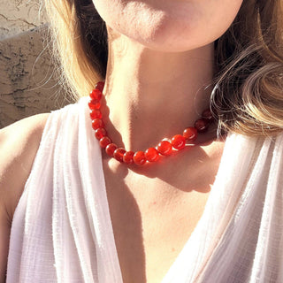 The Silver Wren Nia Chunky Carnelian Beaded Necklace: 16 inch + extender