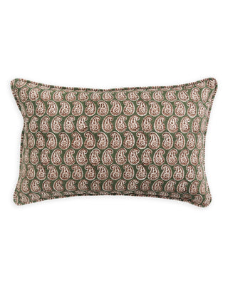 Hand blocked linen paisley print pillow by Walter G size 35x55
