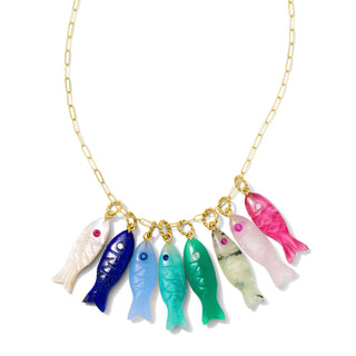 Amelia Rose Natural Stone Fish Charm Necklace-Rose Quartz