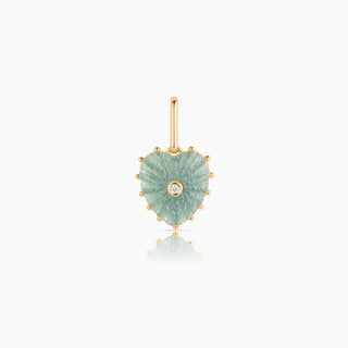 Gold plated hand carved amazonite heart charm with cz by Thatch. Measures 15mm x 13mm x 4.5mm