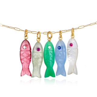 Amelia Rose Natural Stone Fish Charm Necklace-Mother of Pearl