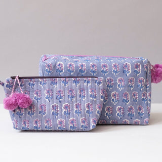 Graymarket Design Malin Periwinkle Block Printed Makeup Pouch