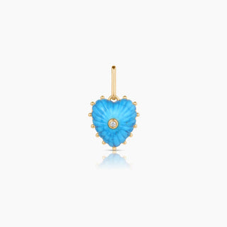 Gold plated hand carved heart turquoise stone by Thatch. Measures 15mm x 13mm x 4.5mm