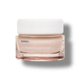 This high-performance gel-cream moisturizer is designed with stabilized vitamin C for a super charged awakened glow while smoothing out the appearance of fine lines. The whipped texture immediately melts into your skin and unlocks time-released hydration for 24 hours. Small glass container with white top. Light pink rose cream. 