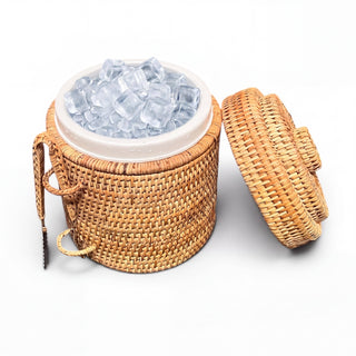 Matahari Round Ice Bucket  w/ Thermos Liner - AB 8x8x10'H: Antique Brown
