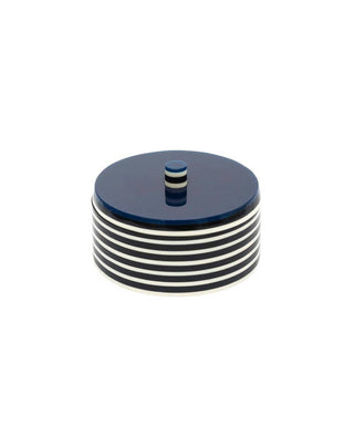 Finn bold graphic large circular box with layered side and lift top/petite knob. Inspired by Bauhaus geometry, this collectible piece brings joy to any setting and is perfect for storing small objects.
Dimensions: D3.9” x H2.75”