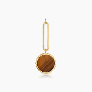 Tiger's eye drop charm by Thatch.
Materials: 14k gold plated, hand-carved tiger's eye;
Charm Dimensions: 59 mm x 23 mm x 4 mm
Stone Dimensions: 20 mm
Weight: 10 g