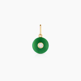 14k gold plated, hand carved green jade, cubic zirconia. Charm dimensions 7mm x 4mm