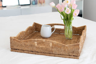 Artifacts Rattan™ Scallop Collection Square Tray: Honey Brown / 24"x24"