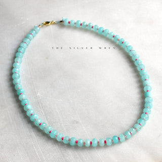 16 inch jade beaded necklace with 14k plated accents