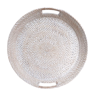 20” Round rattan tray by Artisan and Company. 