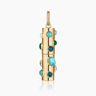 Thatch 14k gold or rhodium plated capsule charm with mixed gemstone inlay and hinge clip. Charm dimensions: 54mmx13mm
